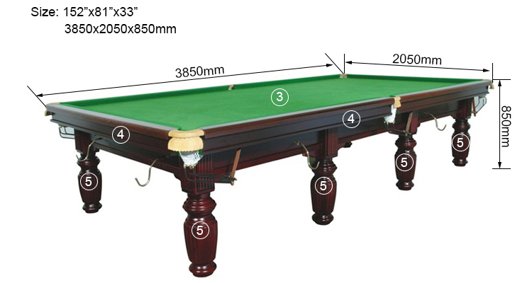 Standard Size Snooker Table On Professional Solid Wood Slate Style