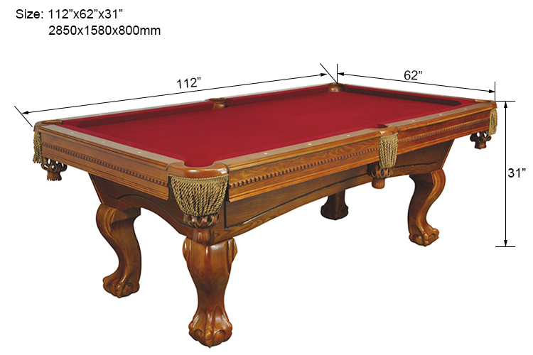 9ft Solid Wood American Pool Table With Marble Slates